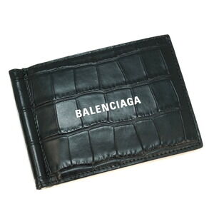 BALENCIAGA Bi Wallet Clip Crocodile Leather Black Compact